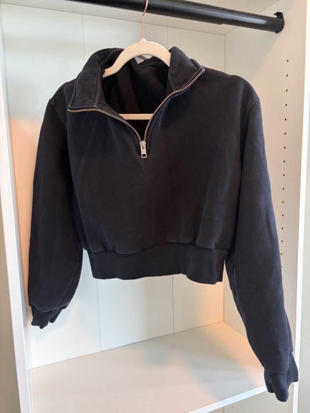 TNA cozy AF Black Cropped Half-Zip Fleece SWEATER M